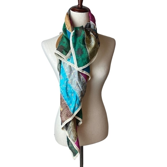 NWT Colorful Silk Sari handmade Square Stripe recycled scarf cotton & ra… - Picture 6 of 6
